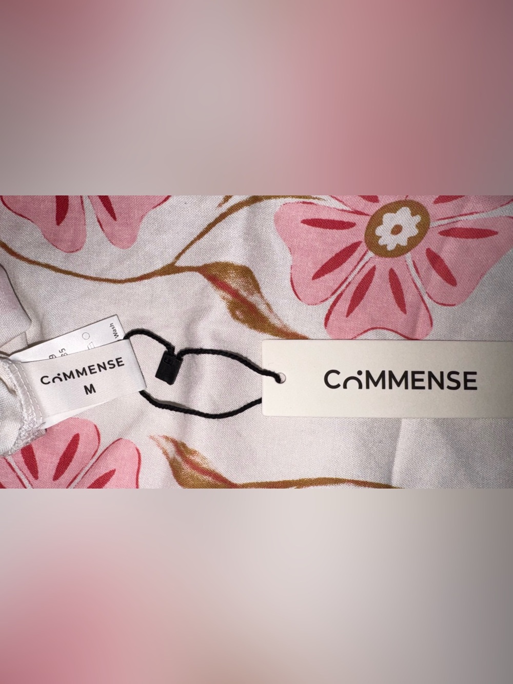 Commense White Mini shift  Dress with Pink Floral size Medium - Picture 5 of 5